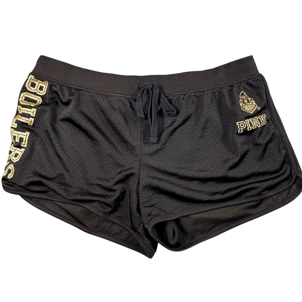 Victoria's Secret PINK Purdue Boilermakers Mesh‎ Athletic Shorts Black Gold L
